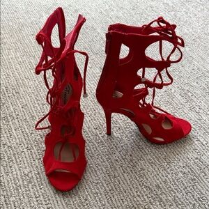 Bold Red Lace-Up Heels